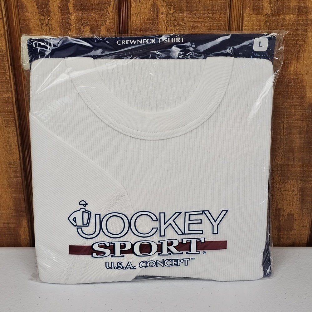 Vintage Jockey Sport Crewneck T-Shirt Men's L Textured Ribbed Undershirt 1997